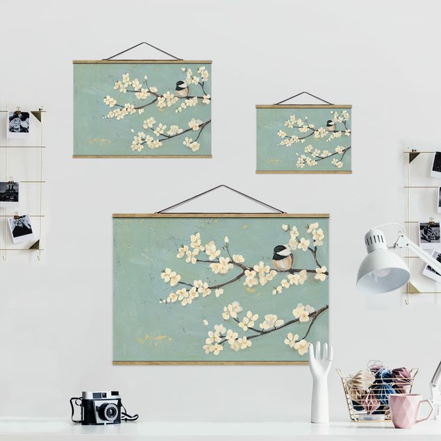 Fabric print with poster hangers - Tit On Cherry Limb
