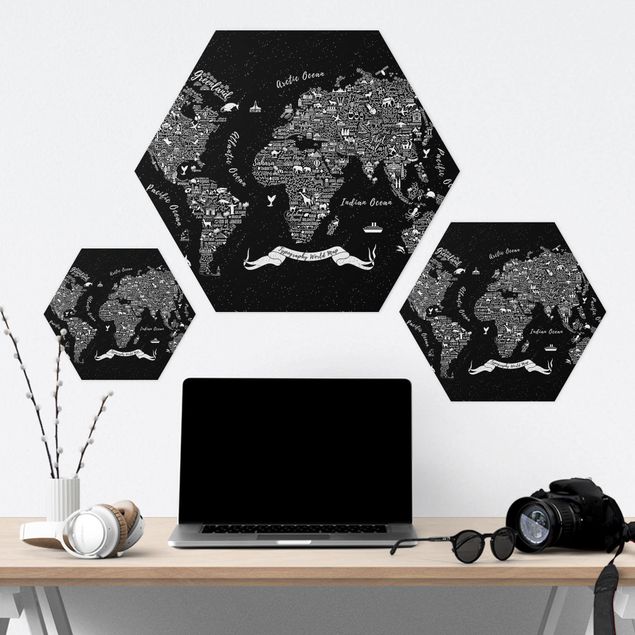 Forex hexagon - Typography World Map Black