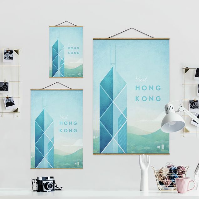 Fabric print with poster hangers - Travel Poster - Hong Kong