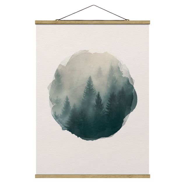 Fabric print with poster hangers - WaterColours - Coniferous Forest In Fog