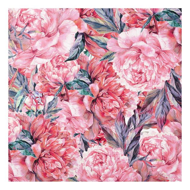 Splashback - Delicate Watercolour Red Peony Pattern - Square 1:1