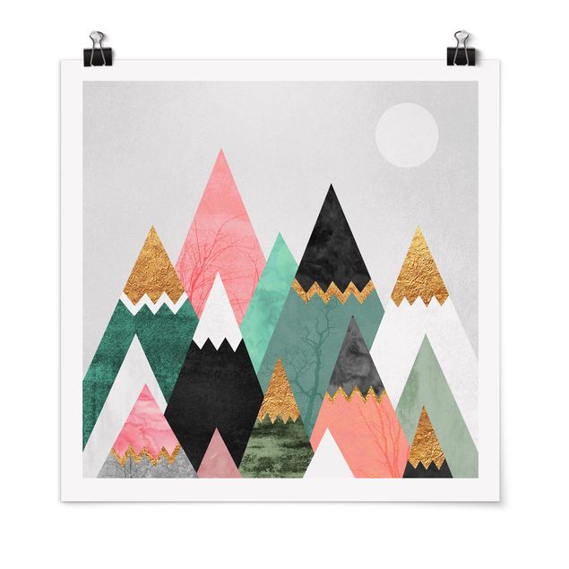 Poster - Triangular Mountains With Gold Tips