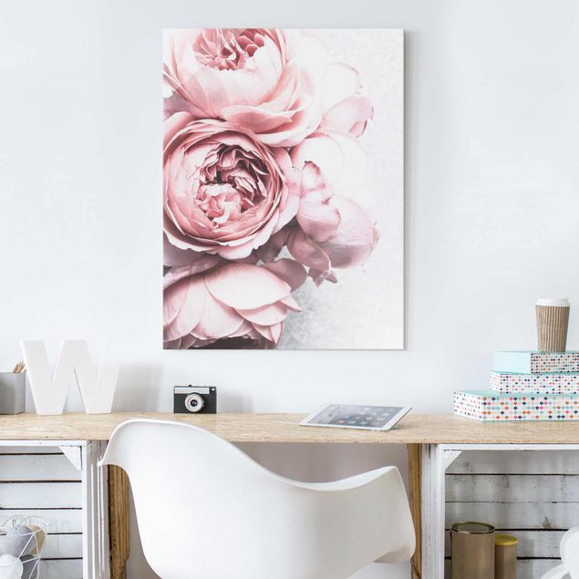 Glas Magnetboard Pink peony blossoms shabby pastel