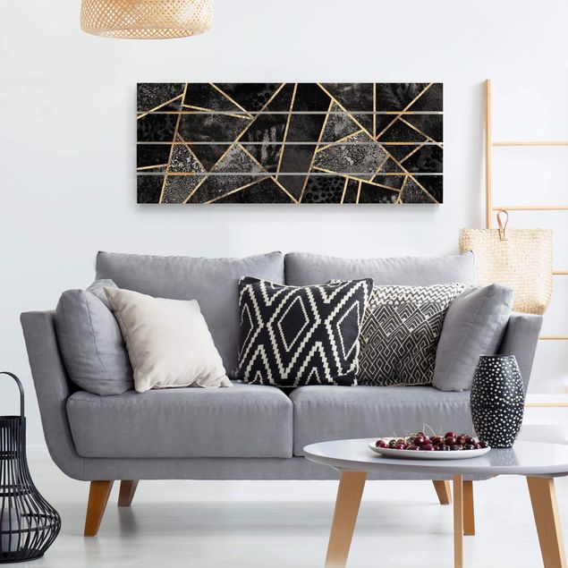 Print on wood - Grey Triangles Gold