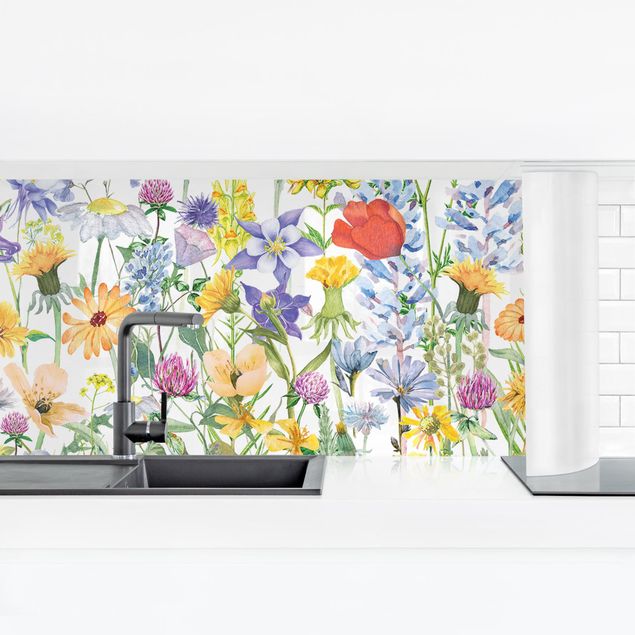 Kitchen wall cladding - Watercolour Flower Meadow
