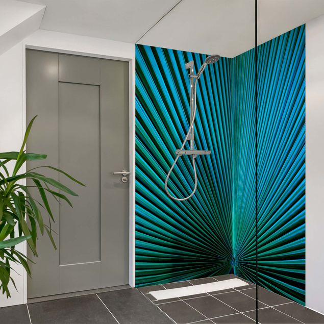 Shower panels Tropical Plants Palm Leaf In Turquoise ll