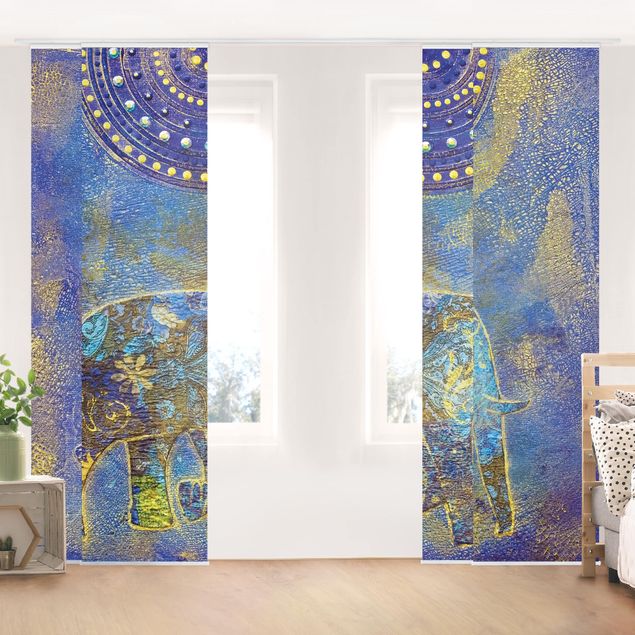 Sliding panel curtains set - Elephant In Marrakech