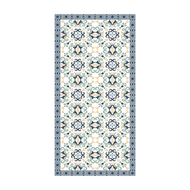 Modern rugs Floral Tiles Yellowish Blue With Border