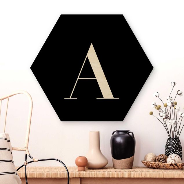 Wooden hexagon - Letter Serif Black A