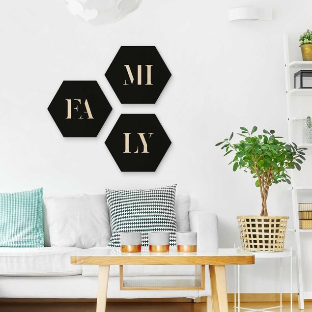 Wooden hexagon - Letters FAMILY White Set I