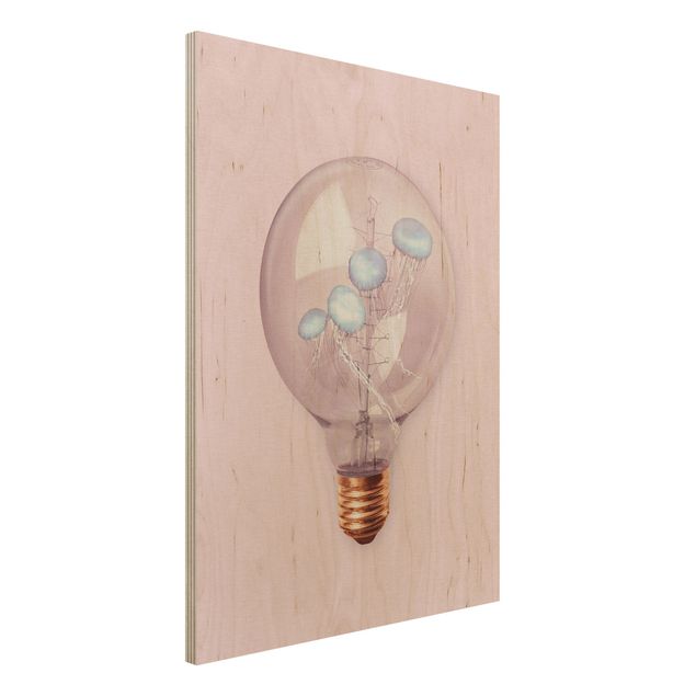 Print on wood - Light Bulb With Jellyfish
