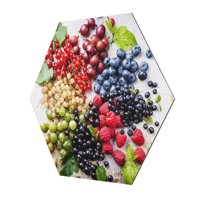Alu-Dibond hexagon - Mixture Of Berries On Metal
