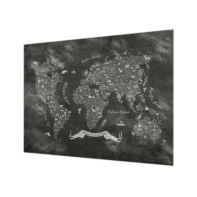 Glass Splashback - Chalk Typography World Map - Landscape 3:4