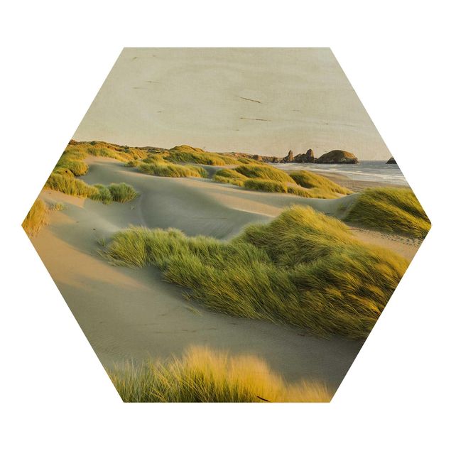 Wooden hexagon - Dunes And Grasses At The Sea