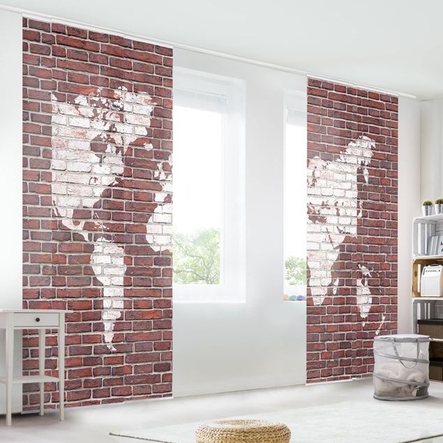 Sliding panel curtains set - Brick World Map