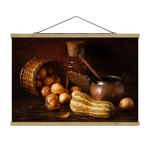 Fabric print with poster hangers - Still Life With Onions