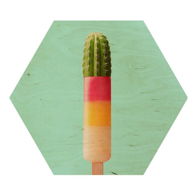 Wooden hexagon - Popsicle With Cactus
