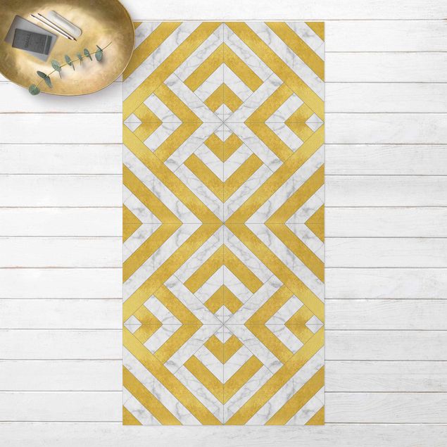 outdoor balcony rug Geometrical Tile Mix Art Deco Gold Marble