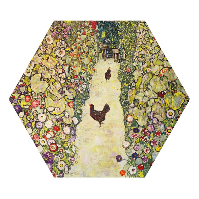 Alu-Dibond hexagon - Gustav Klimt - Garden Path with Hens