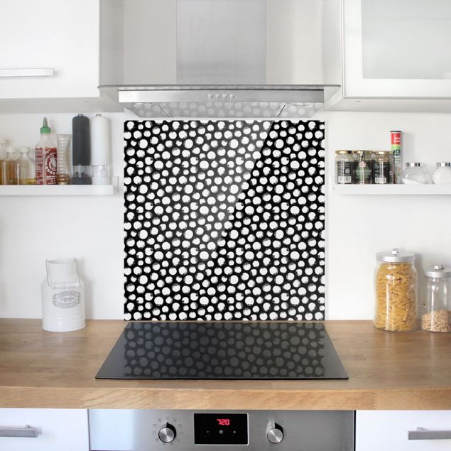 Glass splashback kitchen White Ink Polka Dots On Black
