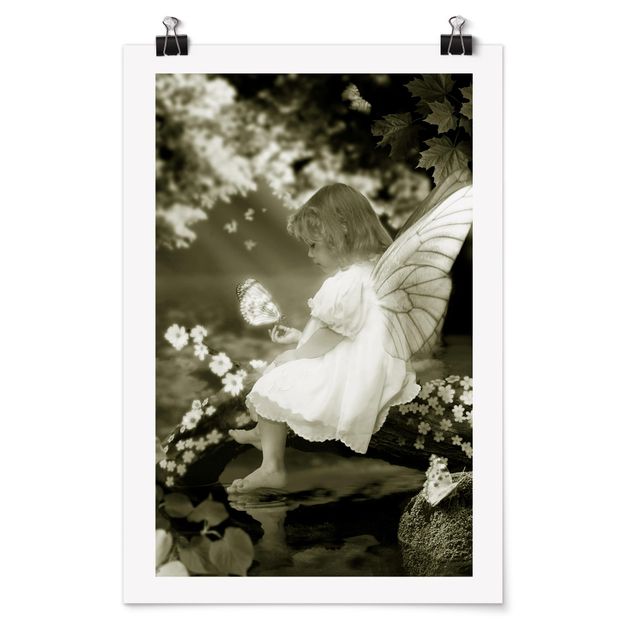 Poster black and white - Elf child on the fairytale river