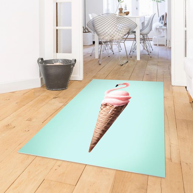 outdoor patio rugs Ice Cream Cone With Flamingo