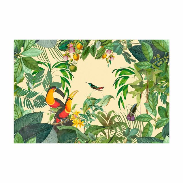 jungle nursery rug Vintage Collage - Birds in the Jungle