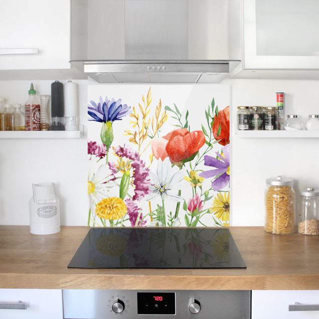 Glass splashback art print Watercolour Flowers