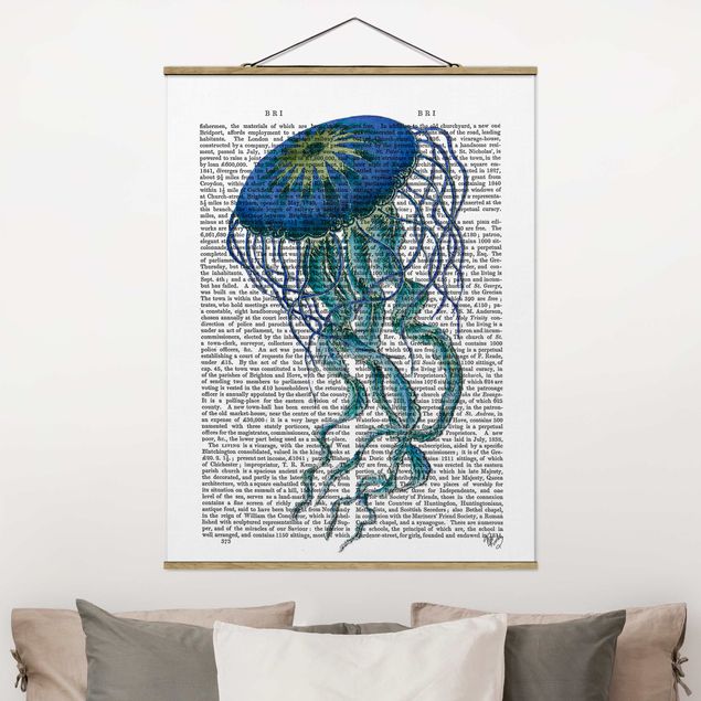 Fabric print with poster hangers - Animal Reading - Jellyfish
