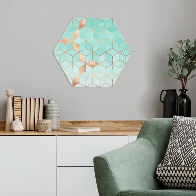 Forex hexagon - Turquoise White Golden Geometry
