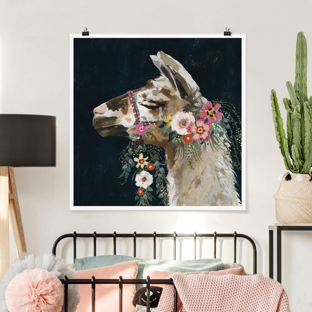 Poster - Lama With Floral Decoration II
