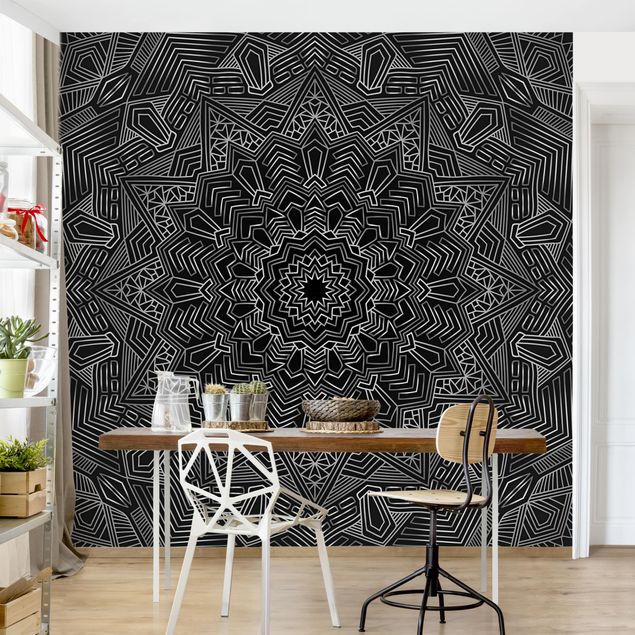 Wallpapers Mandala Star Pattern Silver Black