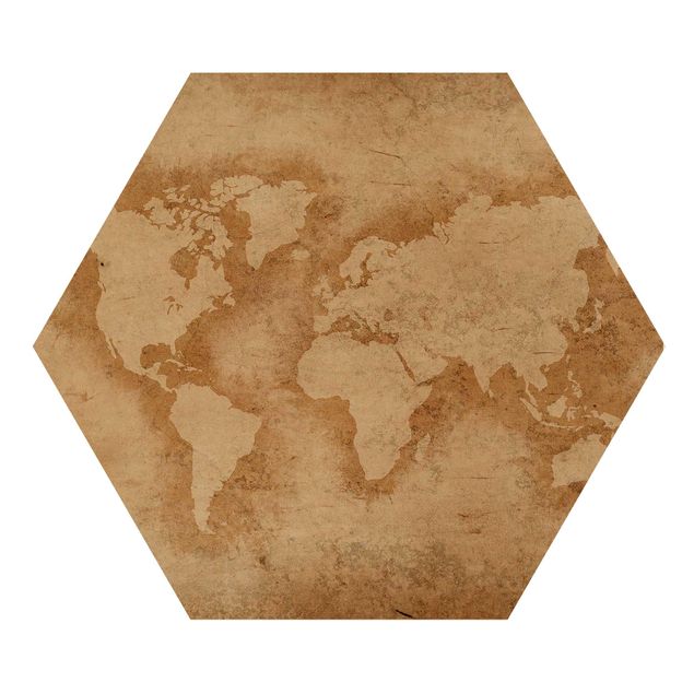 Wooden hexagon - Antique World Map