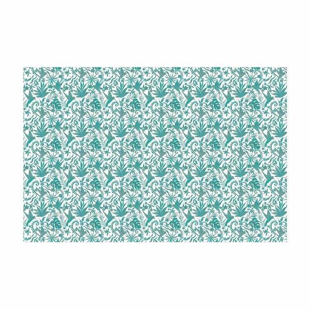 turquoise area rug Watercolour Hummingbird And Plant Silhouettes Pattern In Turquoise