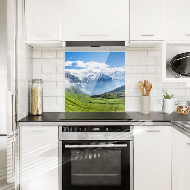 Glass splashback kitchen landscape Swiss Alpine Panorama