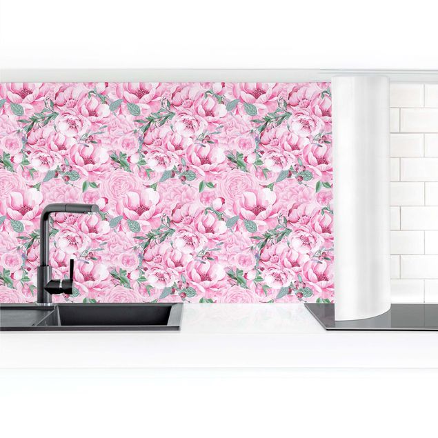 Kitchen wall cladding - Pink Flower Dream Pastel Roses In Watercolour  II
