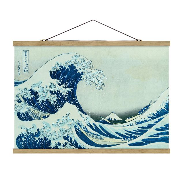 Fabric print with poster hangers - Katsushika Hokusai - The Great Wave At Kanagawa