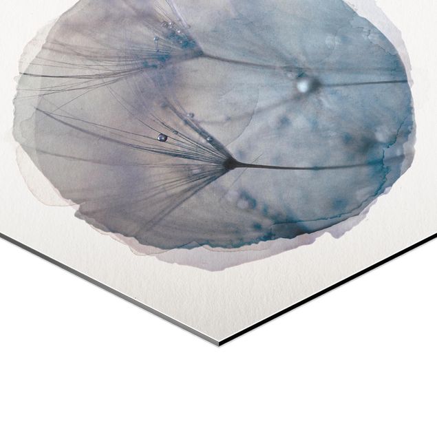 Alu-Dibond hexagon - Water Colours - Blue Feathers In The Rain