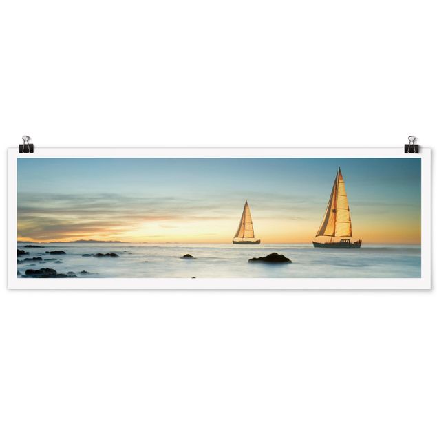 Panoramic poster beach - Sailboats On the Ocean