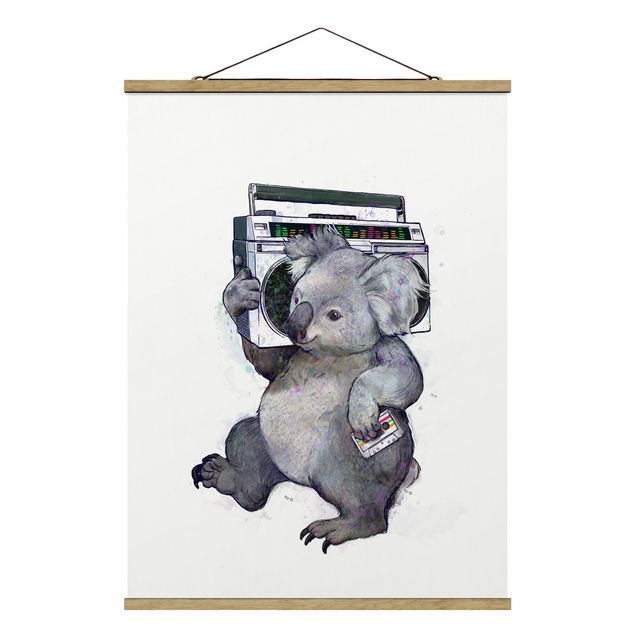 Fabric print with poster hangers - Illustration Koala With Radio Painting