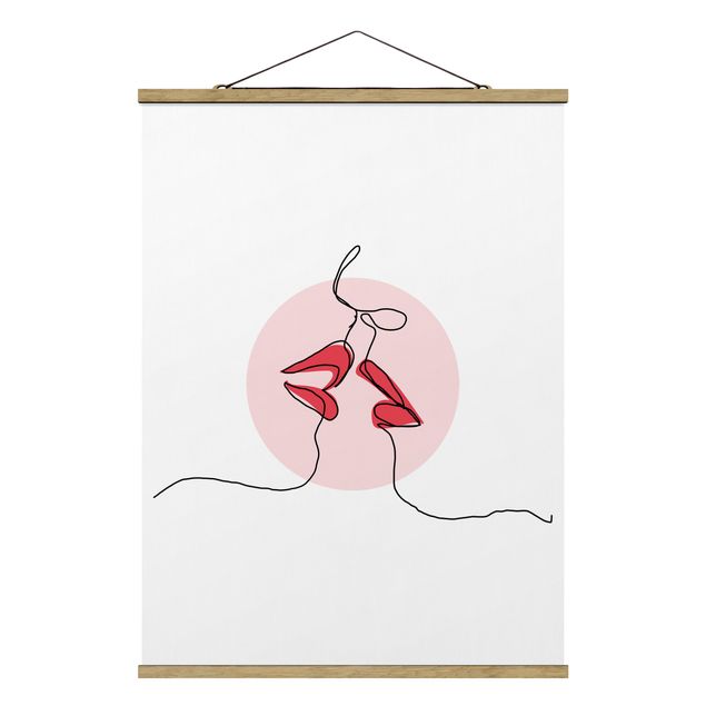 Fabric print with poster hangers - Lips Kiss Line Art