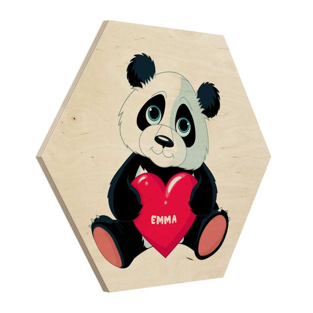 Wooden hexagon - Panda With Heart