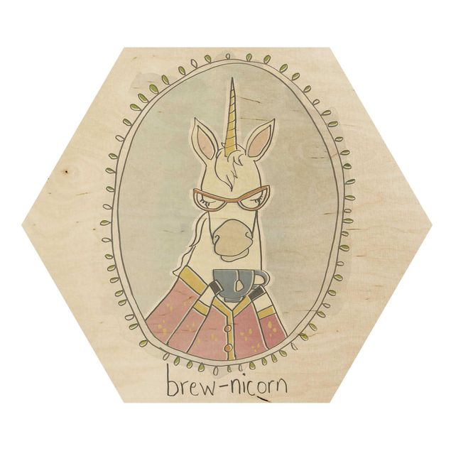 Wooden hexagon - Caffeinated Unicorn