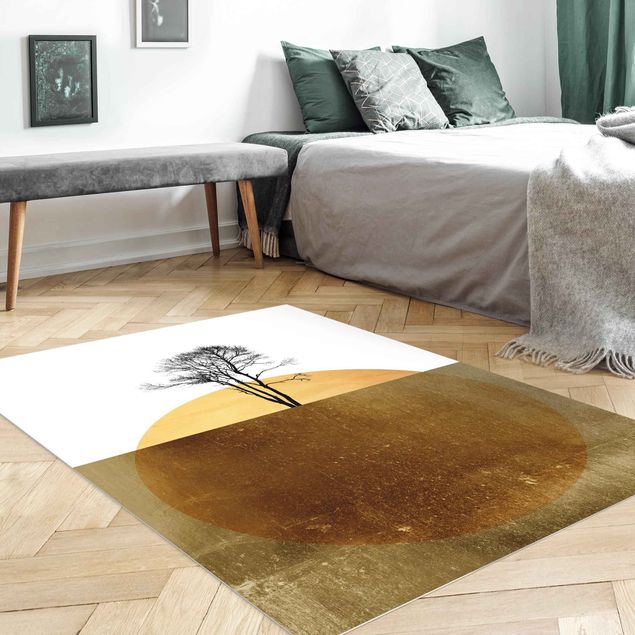 contemporary rugs Golden Sun With Tree