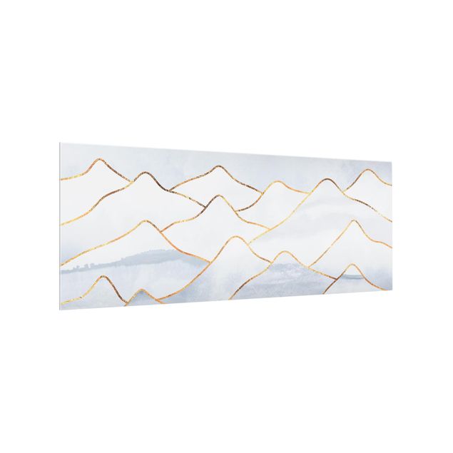 Glass splashback kitchen landscape Watercolour Mountains White Gold