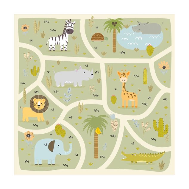 Multicoloured rug Playoom Mat Safari - So Many Different Animals