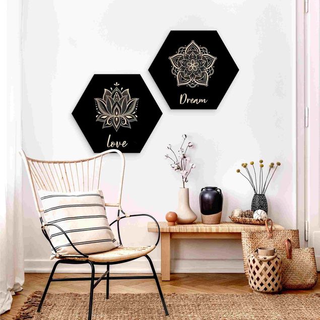 Wooden hexagon - Mandala Dream Love Set Black