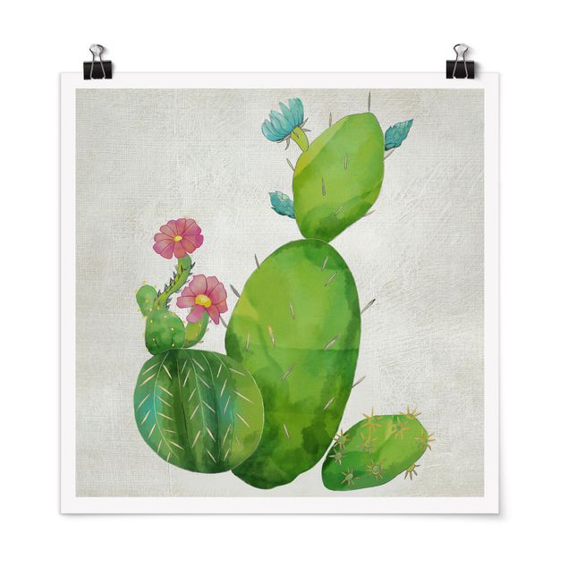 Poster - Cactus Family In Pink And Turquoise