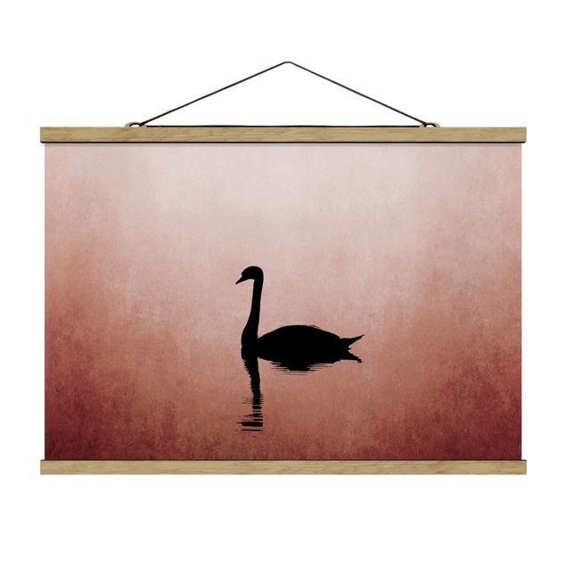 Fabric print with poster hangers - Swan In Sunset