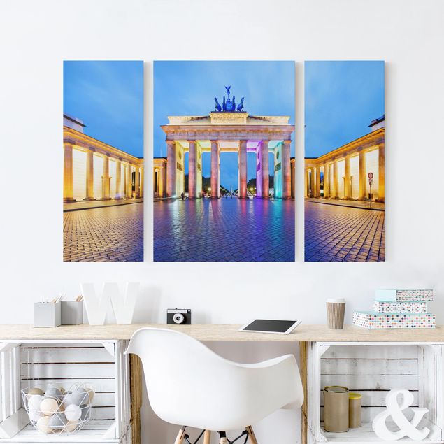 Print on canvas 3 parts - Illuminated Brandenburg Gate